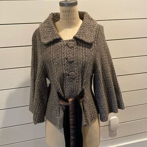 Anthropology CHARLIE & ROBIN Tweed Tie Sweater Jacket, Size Large